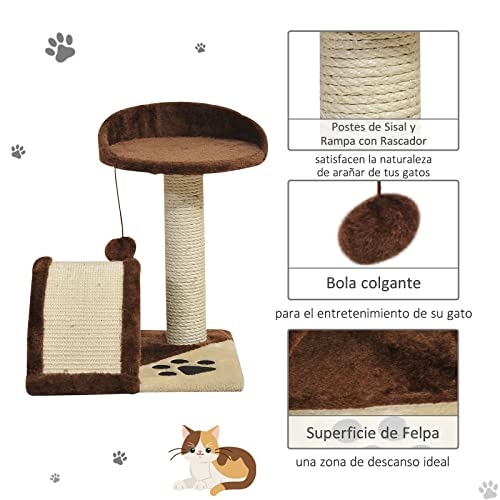 Pawhut Rascador Gato Altura 44cm Arbol Poste para Arañar 36x36x44cm Juegos Gatos Marron