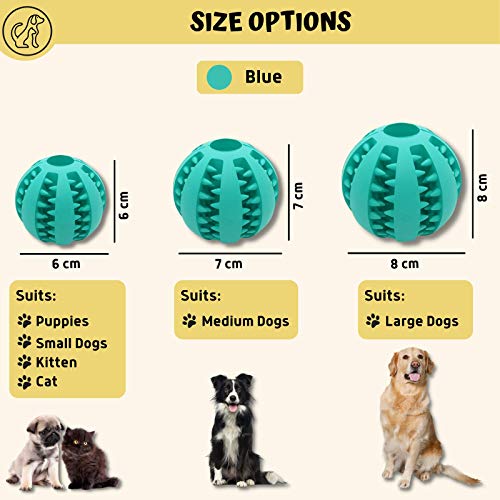 PawsOnly Dispensador de golosinas de Reino Unido, bola de juguete para perros, juguetes interactivos para aburrimiento, rompecabezas de perro, limpieza de dientes (7 cm, verde + azul)