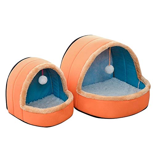 PBCX Perro Gato Mascota Suaves Calientes Amortiguador Cama del Perro casero de la Perrera del Gato Cachorro Castillo Plegable Casa con Pelota de Juguete, tamaño: S (Color del Camello)