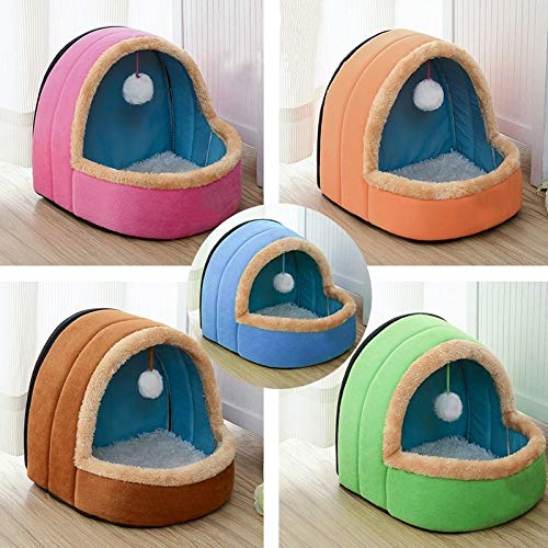 PBCX Perro Gato Mascota Suaves Calientes Amortiguador Cama del Perro casero de la Perrera del Gato Cachorro Castillo Plegable Casa con Pelota de Juguete, tamaño: S (Color del Camello)