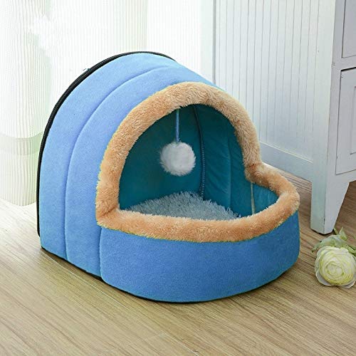 PBCX Perro Gato Mascota Suaves Calientes Amortiguador Cama del Perro casero de la Perrera del Gato Cachorro Castillo Plegable Casa con Pelota de Juguete, Tamaño: L (Color del Camello)