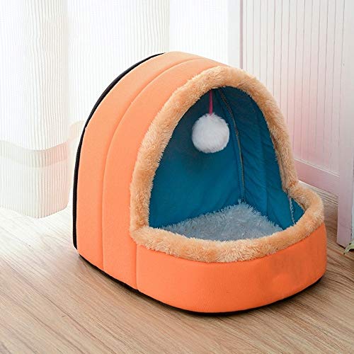 PBCX Perro Gato Mascota Suaves Calientes Amortiguador Cama del Perro casero de la Perrera del Gato Cachorro Castillo Plegable Casa con Pelota de Juguete, tamaño: M (Color del Camello)