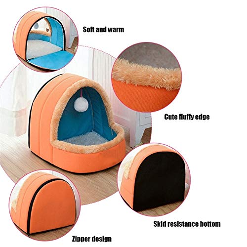 PBCX Perro Gato Mascota Suaves Calientes Amortiguador Cama del Perro casero de la Perrera del Gato Cachorro Castillo Plegable Casa con Pelota de Juguete, tamaño: M (Color del Camello)