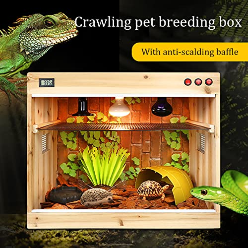 PBTRM Jaula De Madera para Terrario De Reptiles, Caja De Presentación De Alimentación con Mampara Anti Escaldado, Tanque, Caja De Conejo Camaleón, Lagarto, Tortuga, Erizo,80×40×50cm