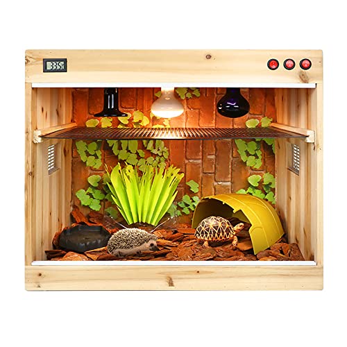 PBTRM Jaula De Madera para Terrario De Reptiles, Caja De Presentación De Alimentación con Mampara Anti Escaldado, Tanque, Caja De Conejo Camaleón, Lagarto, Tortuga, Erizo,80×40×50cm