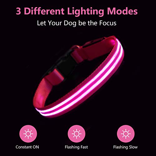 PcEoTllar Collar Luminoso para Perros Recargable LED Collar para Perros 3 Modos de Iluminación Impermeable Ajustable Súper Brillante para Perros Pequeños Medianos Grandes Caminata Nocturna - Rosa L