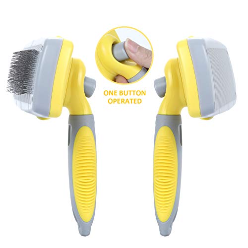 Pecute Cepillo Perros y Gatos Peine para Mascotas Quitar y Remover el Pelo Muerto Carda con Púas Flexible de Acero Inoxidable para Desenredar y Peinar, Reduce 95% de Pelo Suelto Cómodo (Amarillo, L)