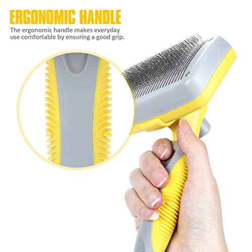 Pecute Cepillo Perros y Gatos Peine para Mascotas Quitar y Remover el Pelo Muerto Carda con Púas Flexible de Acero Inoxidable para Desenredar y Peinar, Reduce 95% de Pelo Suelto Cómodo (Amarillo, L)