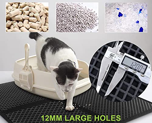 Pecute Estera de Arena para Gatos Impermeable Cat Litter Mat Alfombra de Basura Rascadores Litter Trapping Mat Doble Capa no Tóxico Antideslizante Plegable para Arenero Gatos (Negro, 75*65cm)