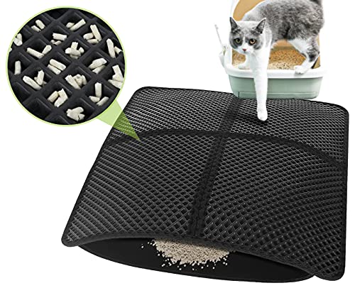 Pecute Estera de Arena para Gatos Impermeable Cat Litter Mat Alfombra de Basura Rascadores Litter Trapping Mat Doble Capa no Tóxico Antideslizante Plegable para Arenero Gatos (Negro, 75*65cm)