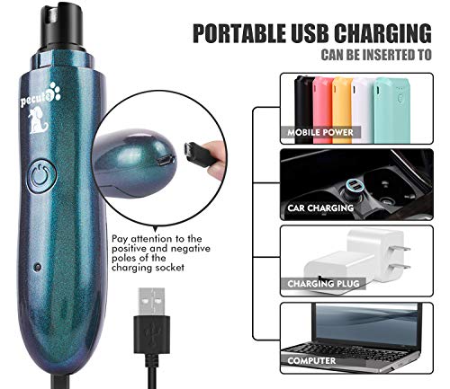 Pecute Lima de Uñas Eléctrica para Perro Gato Mascotas Mediano y Grande, Cortaunas Perro, Amoladora del Clavo Recargable y de Bajo Ruido, Dos Grados Velocidad Variable con Cable USB (Negro) (L, Azul)