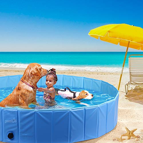 Pecute Piscina Perros y Gatos Bañera Plegable PVC Antideslizante y Resistente al Desgaste,Regalo: Adaptador de Salida de Agua, Adecuado para Interior Exterior al Aire(M:80cm*20cm)