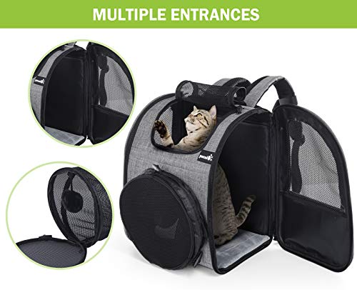 Pecute Transportin Gato Mochilas para Gatos y Perro Bolsa para Mascotas Expandible y Plegable, Carga Máxima 15 kg, para Viajar en Tren/automóvil/Restaurante/avión, Gris (Gris, con Túnel)