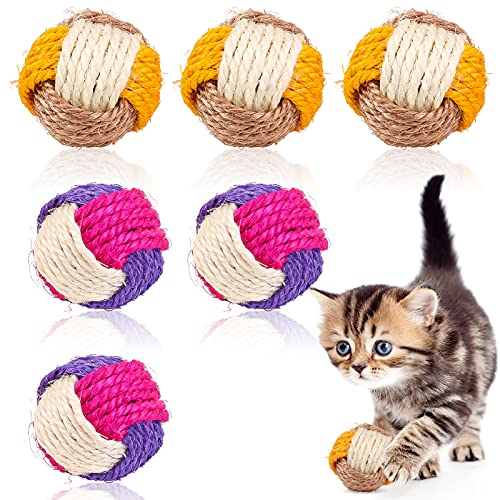 Pelota de Juguete de sisal,Pelotas de Juguete para Gatos,Juguete de Bola de sisal para Mascotas,Juguete De Bola para Mascota,Bola de Cuerda de sisal,Juguetes para Gatos (6Pcs)