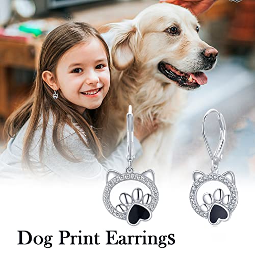 Pendientes de gato con pata de perro perrito S925 de plata de ley para gatos y perros, regalos para mujeres y niñas, aretes hipoalergénicos para orejas sensibles