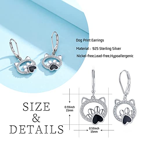 Pendientes de gato con pata de perro perrito S925 de plata de ley para gatos y perros, regalos para mujeres y niñas, aretes hipoalergénicos para orejas sensibles