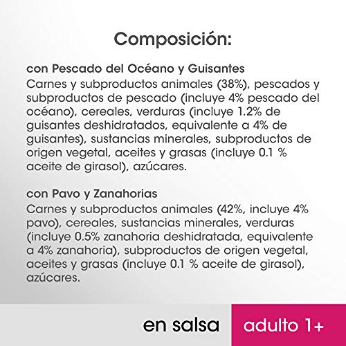 PERFECT FIT Comida Húmeda Natural para Gatos Adultos Sabor Pescado y Pavo (13 paquetes x 4 sobres x 85g)