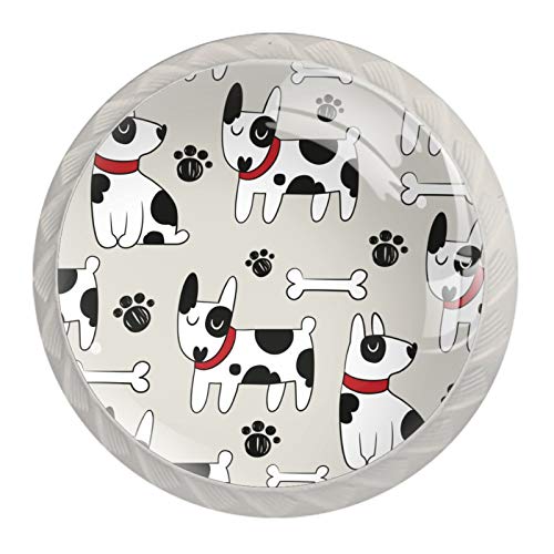 Perillas redondas con diseño de huella de perro para mascotas, diseño de perro, color blanco, cristal, 4 piezas