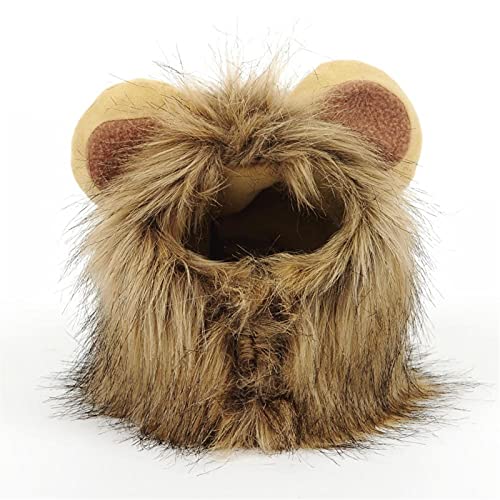 Perro Disfraces de Halloween Lion Mane Cat Trustum León Peluca Peluca Peluca Cap Traje de Halloween for gatos y perros pequeños (Color : Neck Girth 32-38cm, Size : One size)