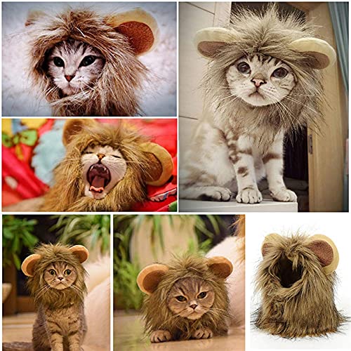 Perro Disfraces de Halloween Lion Mane Cat Trustum León Peluca Peluca Peluca Cap Traje de Halloween for gatos y perros pequeños (Color : Neck Girth 32-38cm, Size : One size)