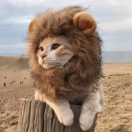 Perro Disfraces de Halloween Lion Mane Cat Trustum León Peluca Peluca Peluca Cap Traje de Halloween for gatos y perros pequeños (Color : Neck Girth 32-38cm, Size : One size)