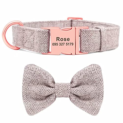 PET ARTIST Collar de Perro Suave y cómodo con Hebilla de Oro Rosa, Collar de Perro Personalizado con Placa de Nombre grabada, Collares Ajustables para Perros pequeños, medianos y Grandes, marrón, S