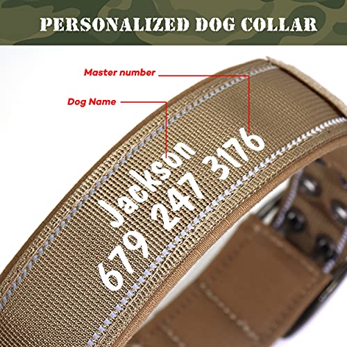 PET ARTIST Collar para perro militar ajustable con nombre y número de teléfono personalizados para mascotas,Collar con hebilla de metal resistente para perros medianos grandes,marrón, L