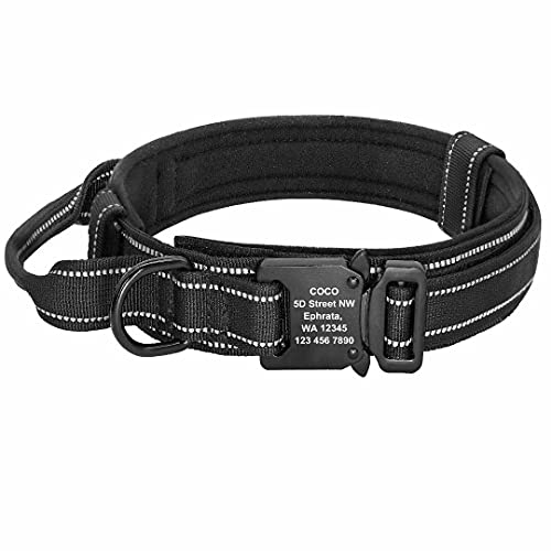 PET ARTIST Collar táctico personalizado para perro con metal resistente,cuello militar reflectante acolchado de franela suave con mango de control,collar ajustable nailon para perros medianos