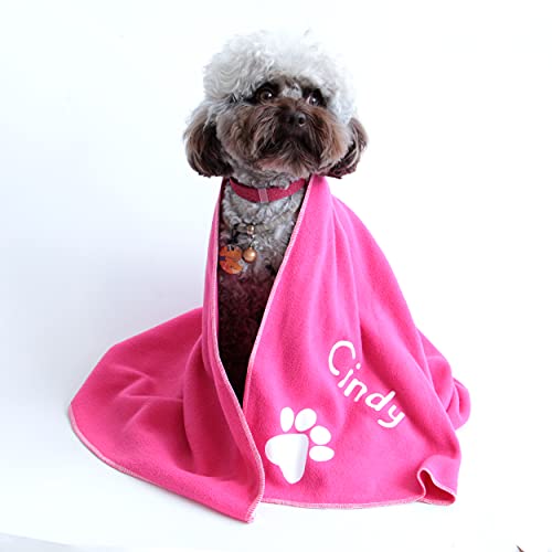 PET ARTIST Mantas de perro personalizadas, suave y cálida manta de forro polar con pata y nombre, manta de mascota para perros pequeños, medianos, grandes y gatos, rosa