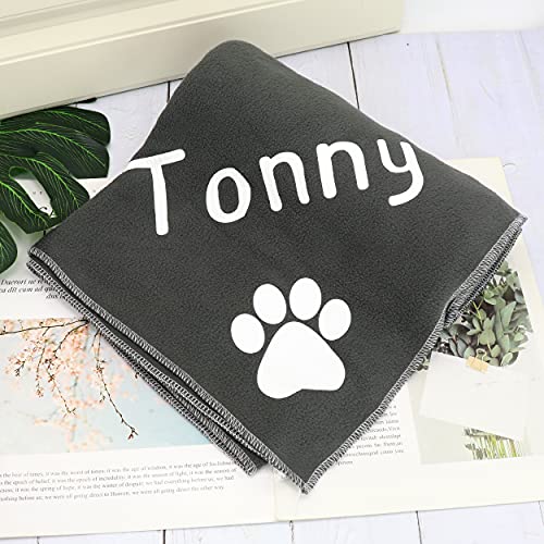 PET ARTIST Mantas de perro personalizadas, suave y cálida manta de forro polar con pata y nombre, manta de mascota para perros pequeños, medianos, grandes y gatos, gris