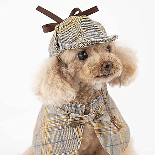 Pet Dog Cloak Cardigan Set - Cat Four Seasons Lindo Gorro De Detective Sin Mangas Cosplay Venta De Chaqueta Linda, Mono De Vacaciones Suave Y Cómodo, Para Gatos Pequeños Perros, Caqui, Xs