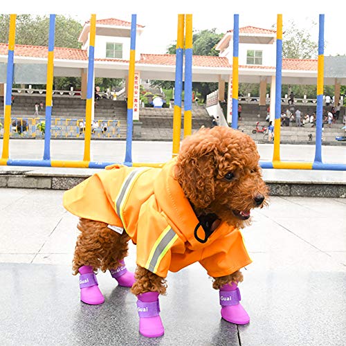 PET HOUND Impermeable para Perros con Capucha Collar Agujero Tiras Ultra-Light Transpirable Impermeable, Ropa De Seguridad para Perros Pequeños para Mascotas con Tiras Reflectantes,S