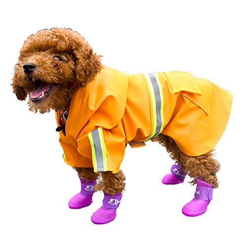 PET HOUND Impermeable para Perros con Capucha Collar Agujero Tiras Ultra-Light Transpirable Impermeable, Ropa De Seguridad para Perros Pequeños para Mascotas con Tiras Reflectantes,S