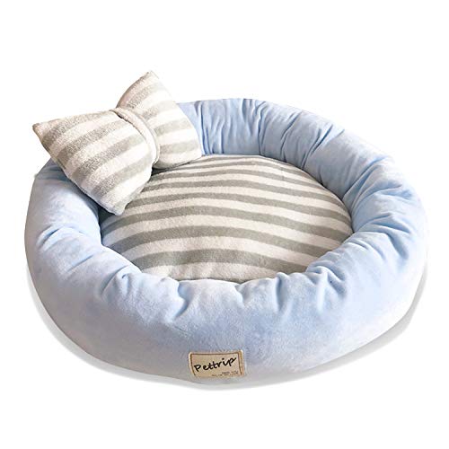 PETCUTE Cama Perro Lavable Mascotas Cama de Suave Gamuza Antiestres Sofá de Perro con Almohada Reversible para Perros y Gatos Mediano(M-55 * 15 cm Azul)