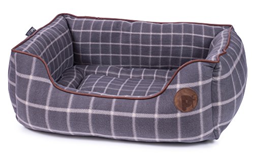 Petface - Cama Cuadrada de Cuadros con Ventana, Color Gris, tamaño Mediano