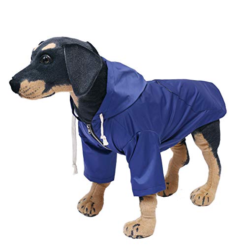 Pethiy - Elegante Chubasquero para Perros – Impermeable para Perro pequeños y medianos con Sombrero y Cremallera,con Botones Reflectantes, Bolsillos, Resistente a la Lluvia y al Agua-Azul-M