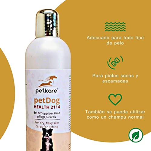 Peticare champú Especial caspa para Perros - Cuidado Altamente eficaz para la Piel Seca y escamosa, Alivia el picor, cuida la Piel del Perro, para el Mal Olor - petDog Health 2114