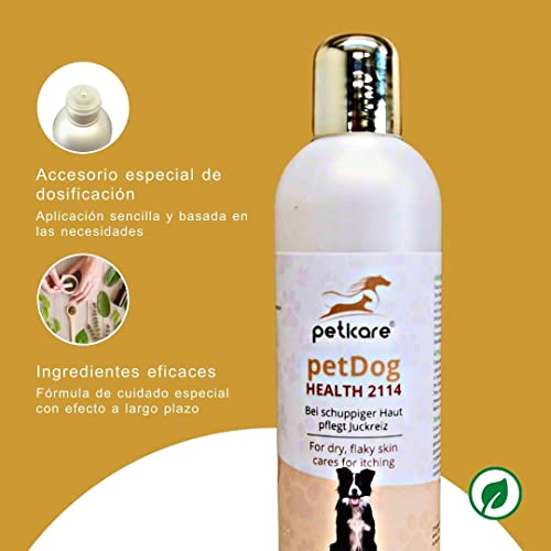 Peticare champú Especial caspa para Perros - Cuidado Altamente eficaz para la Piel Seca y escamosa, Alivia el picor, cuida la Piel del Perro, para el Mal Olor - petDog Health 2114