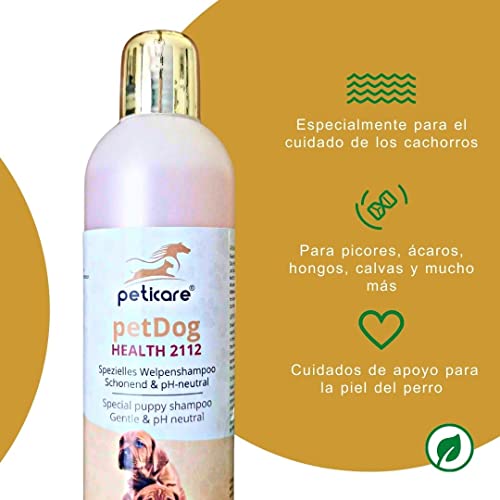 Peticare champú para Cachorro, Perritos Especial para picores ácaros Hongos pulgas - Cuidado del Olor desagradable del Pelaje, cuida Piel del Perro, fórmula de Cuidado eficaz - petDog Health 2112