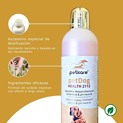 Peticare champú para Cachorro, Perritos Especial para picores ácaros Hongos pulgas - Cuidado del Olor desagradable del Pelaje, cuida Piel del Perro, fórmula de Cuidado eficaz - petDog Health 2112