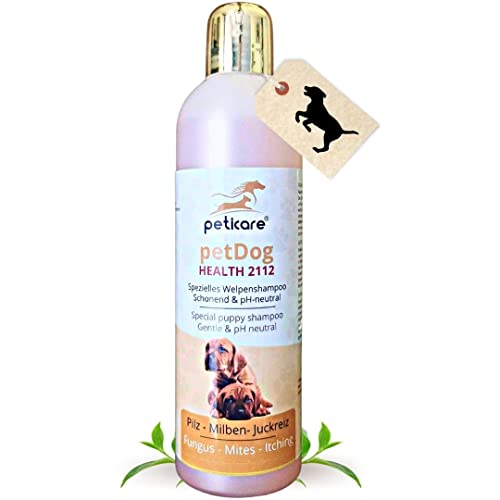 Peticare champú para Cachorro, Perritos Especial para picores ácaros Hongos pulgas - Cuidado del Olor desagradable del Pelaje, cuida Piel del Perro, fórmula de Cuidado eficaz - petDog Health 2112