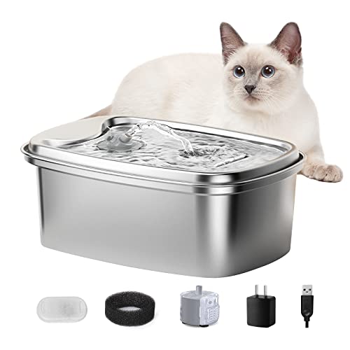 Petiigo Fuente para Gatos: Fuente de Agua para Mascotas Súper Silenciosa Acero Inoxidable de 2L, Flujo de Agua Ajustable Dispensador Bebiendo para Perros, Fuente para Mascotas para Gatos, Perros