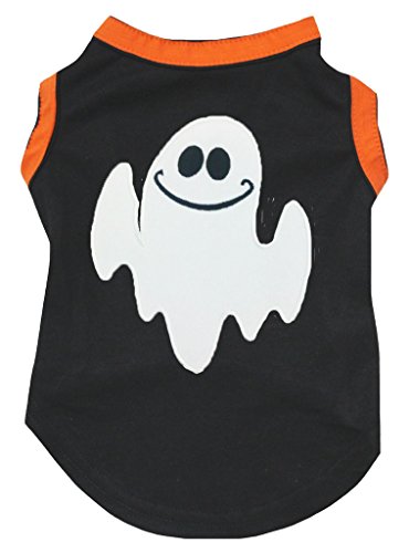 Petitebelle Ropa para cachorros vestido de perro blanco fantasma negro camiseta de algodón (pequeño)