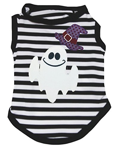 Petitebelle Sombrero fantasma negro blanco camisa de rayas cachorro perro ropa (grande)