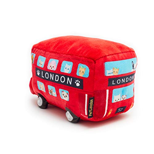 PetLondon - Peluche de autobús rojo de Londres (29 cm), diseño 3D con perro salchicha, chihuahua, Pomerania, Pomerania, perros salchicha en ventana