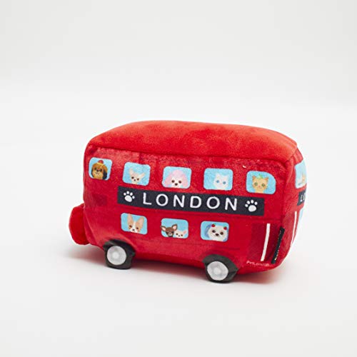 PetLondon - Peluche de autobús rojo de Londres (29 cm), diseño 3D con perro salchicha, chihuahua, Pomerania, Pomerania, perros salchicha en ventana