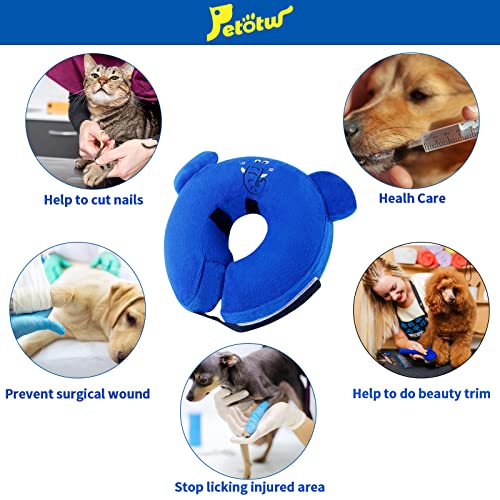 Petotw Collar de recuperación Collar Inflable Protector, Collares inflables para Perros para después de la cirugía, Collar de rosquilla Ajustable con Forma de Elefante, para Perros y Gatos (L)