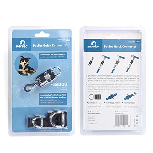 PetTec Quick Connector, Conector magnético de Gancho para Correa de Perro de fácil Apertura y Cierre rápido en 1 Segundo, Acero Inoxidable, Peso 17gr, para Perros de hasta 40 kg