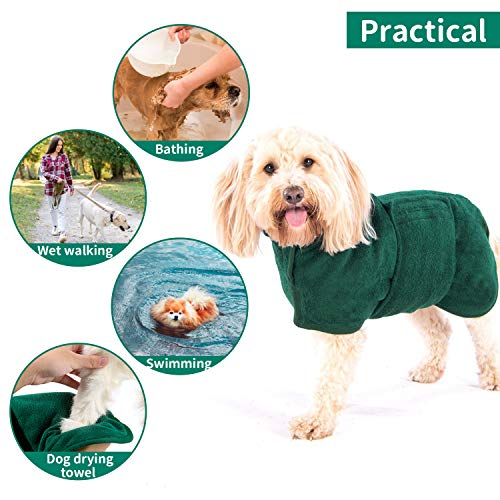 PETTOM Albornoz para Perros Ajustable, Toalla de Secado para Mascotas de Microfibra, Toalla de baño súper Suave Lavable a máquina (S, Verde)