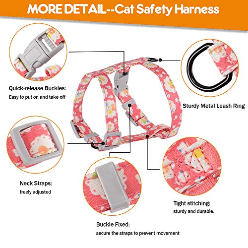 PETTOM Arnes Gato Ajustable Antiescape con Correa Cuerda Redonda Cómodo Seguridad Arnés de Gato para Pequeño Medio Grande Gato Adulto Cachorros Cat Harness para Caminar Viajes Rosado M